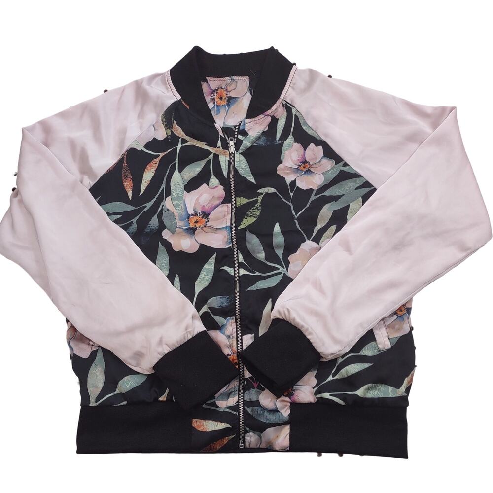 Thread and Supply Lightweight Floral Bomber Jacket, Size Medium